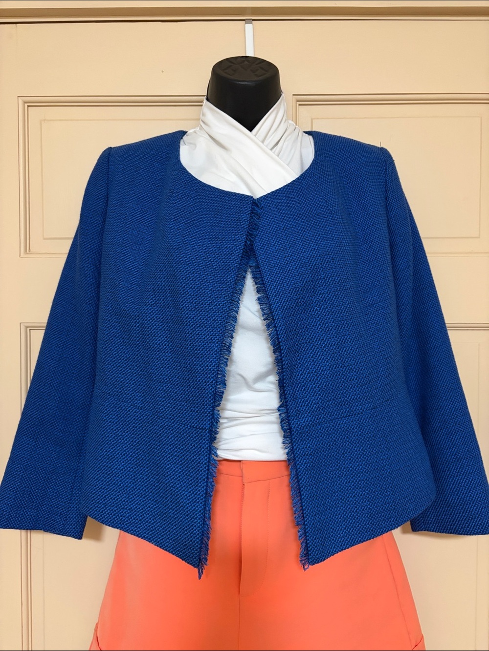 LOFT Royal Blue Open-Front Frayed Jacket